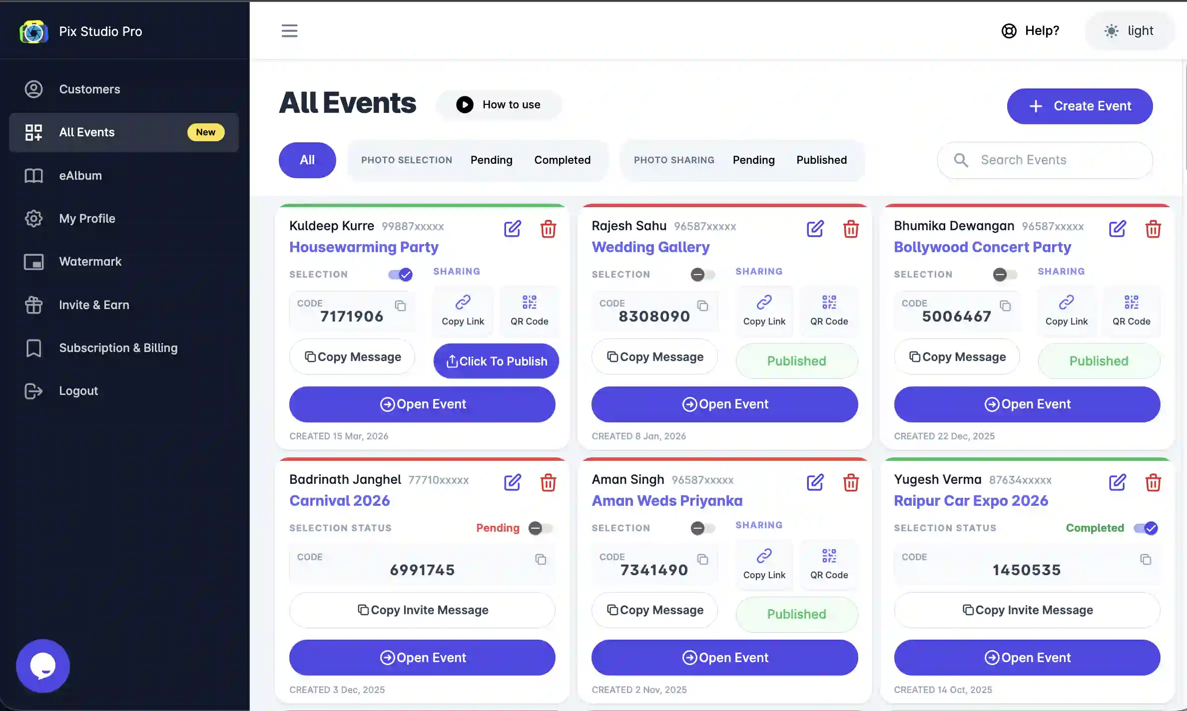 Pix Studio Pro - All-in-One AI Photography Dashboard for Selection, Sharing, and E-Albums